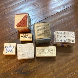 Lot of various rubber stamps. Texture cube. Floral corner‎ cube beach minis